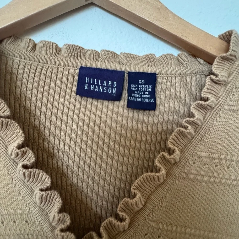 Hillard & Hanson Camel Ruffled Cardigan - Picture 3 of 8